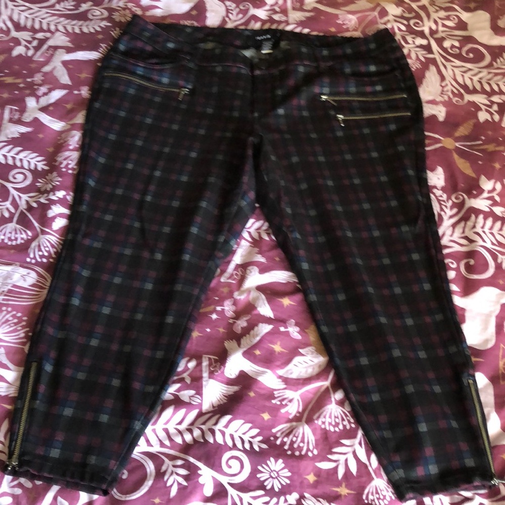 Torrid Plaid pant with zipper trim detail.